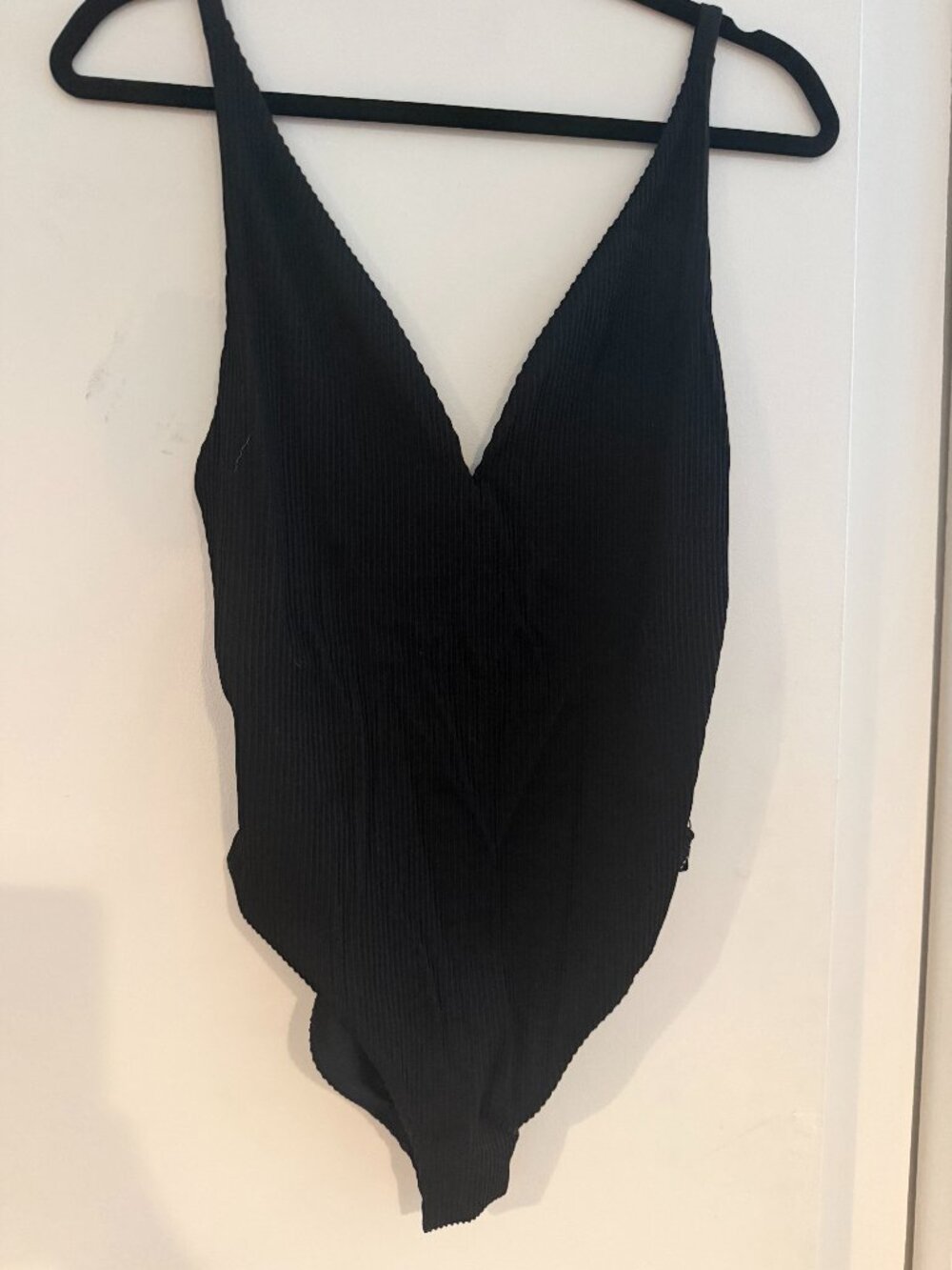 NWT COS Black Ribbed Deep V One Piece Swimsuit US 8
